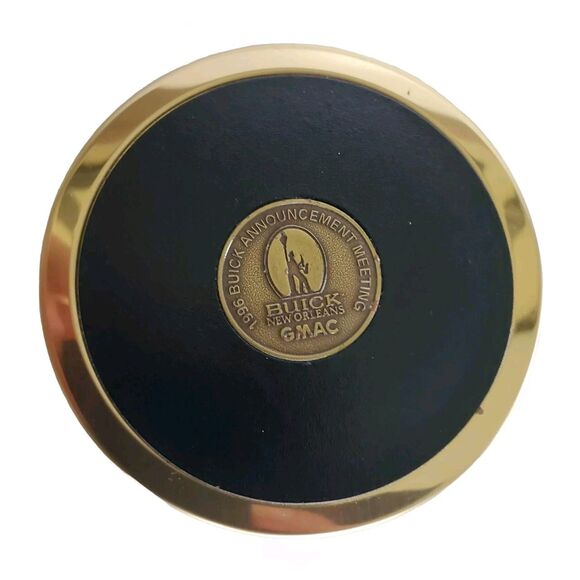 1996 Buick Brass/Leather Drink Coasters Barware Set Vtg Automobile Car Bar Decor - Picture 10 of 11